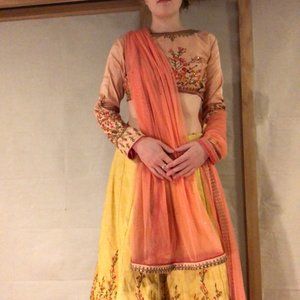 Indian lehenga choli pink & yellow